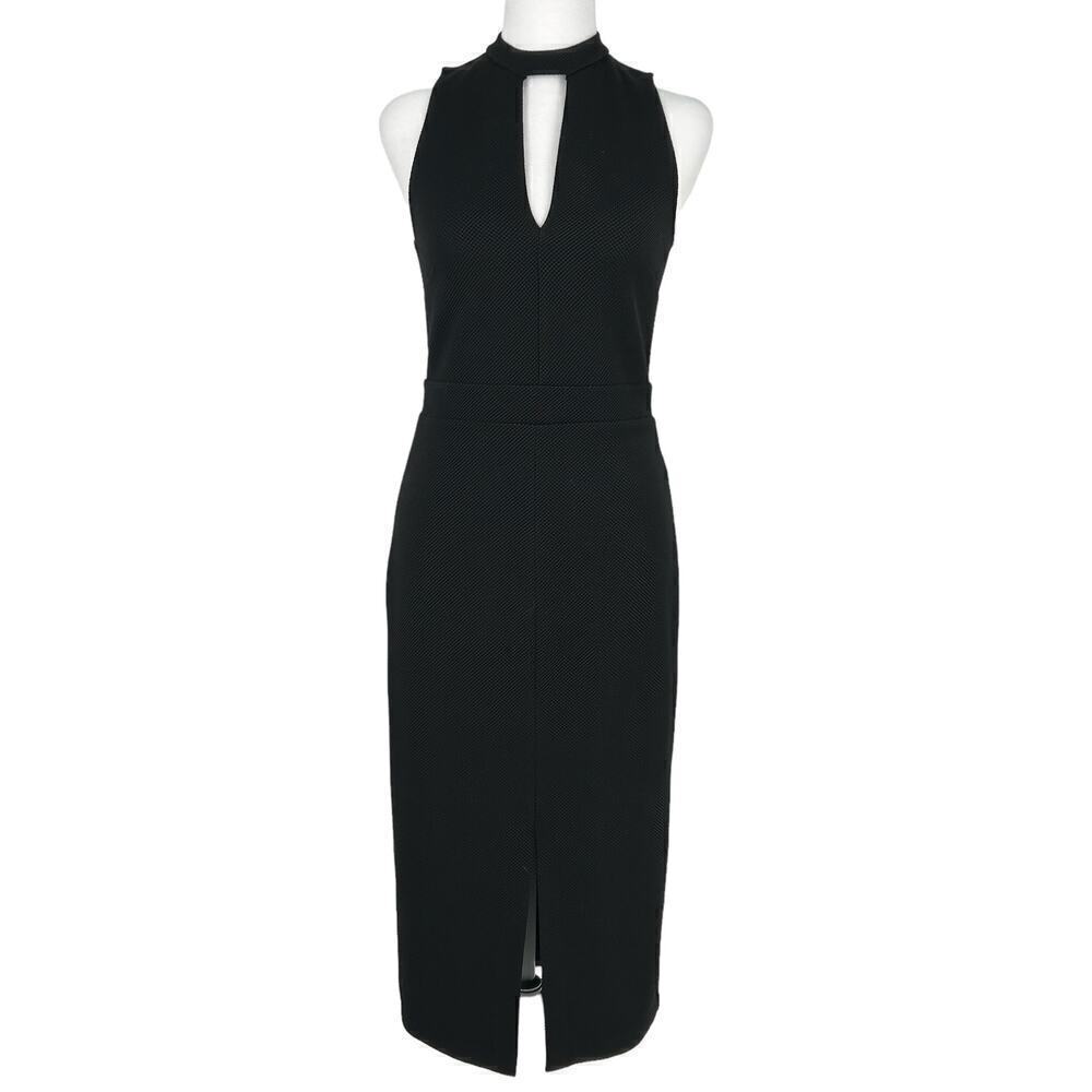 Express Black High Neck Keyhole Midi Dress with Front Slit Size 6